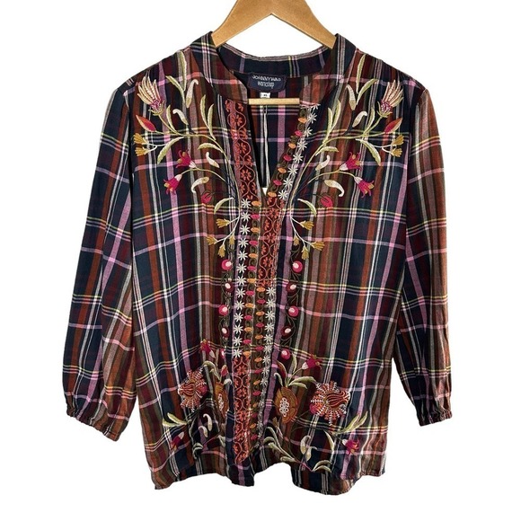 Johnny Was Rosalva Paris Effortless Blouse Size XS Plaid - Picture 1 of 12